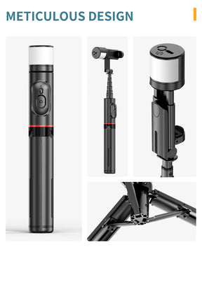 Roreta NEW Portable Wireless Bluetooth Phone Telescopic Selfie Stick Tripod With Fill Light for Huawei iPhone 13 Android Xiaomi