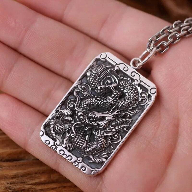 ZABRA Sterling Silver Dragon Square Pendant Necklace for Men Best Price in Men Jewerly - 2023