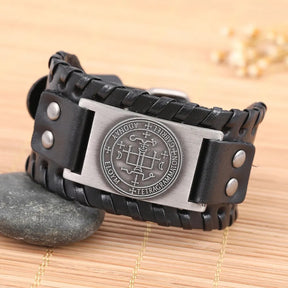 Sigil of Archangel Wide Leather Bracelet Best Price in Men Jewerly - 2023