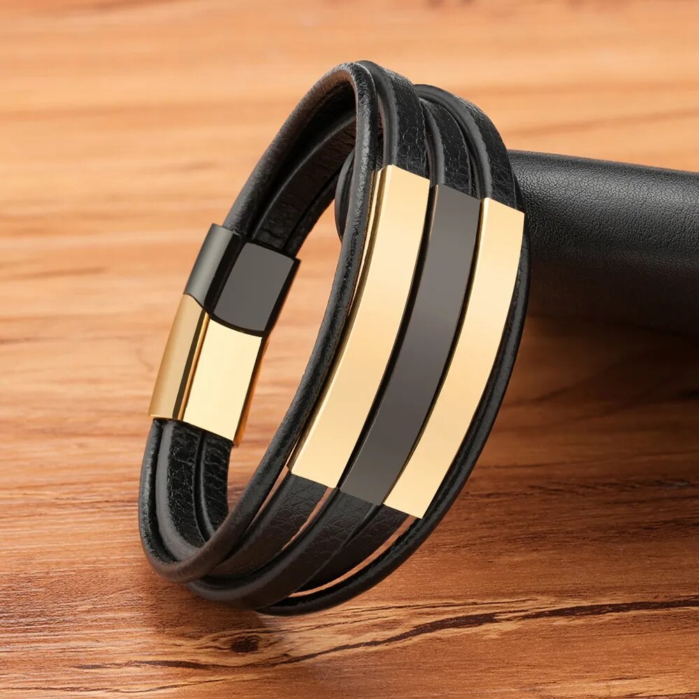 TYO Multi-layer Braided Stainless Steel Men's Leather Bracelet Best Price in Men Jewerly - 2023