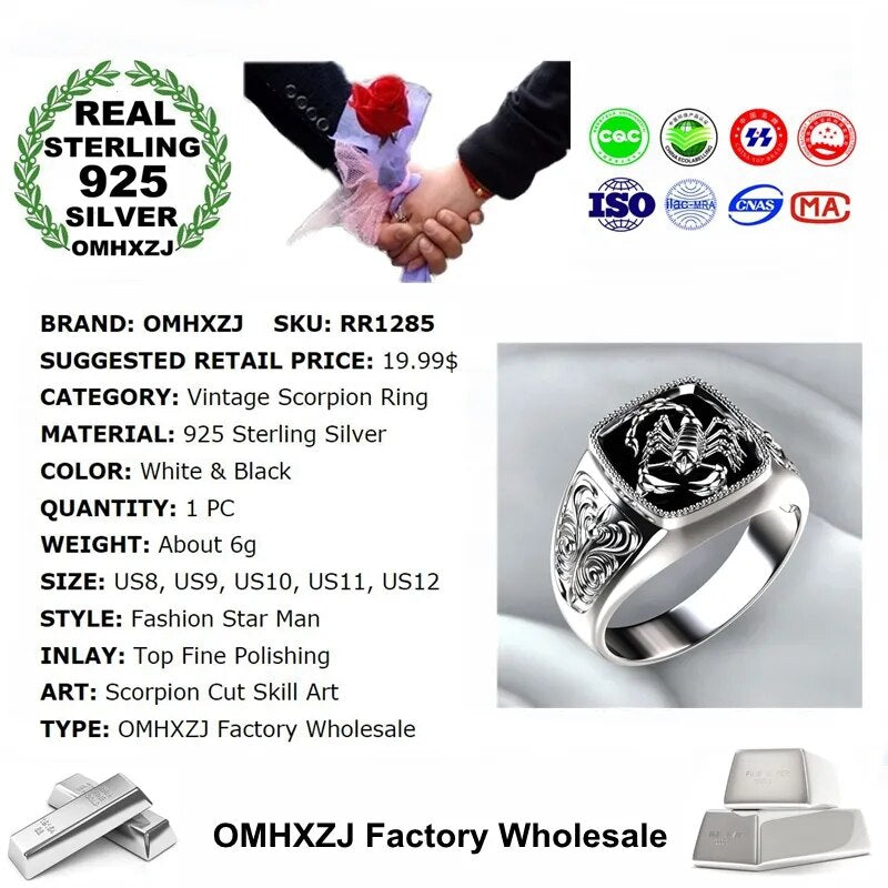 OMHXZJ Square Scorpion Sterling Silver Ring Best Price in Men Jewerly - 2023