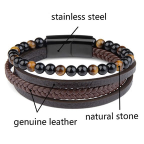 Leather Bracelet with Tiger Eye Beads for Men Best Price in Men Jewerly - 2023