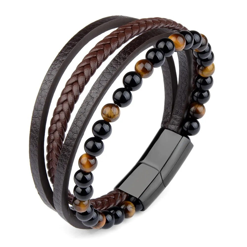 Leather Bracelet with Tiger Eye Beads for Men Best Price in Men Jewerly - 2023