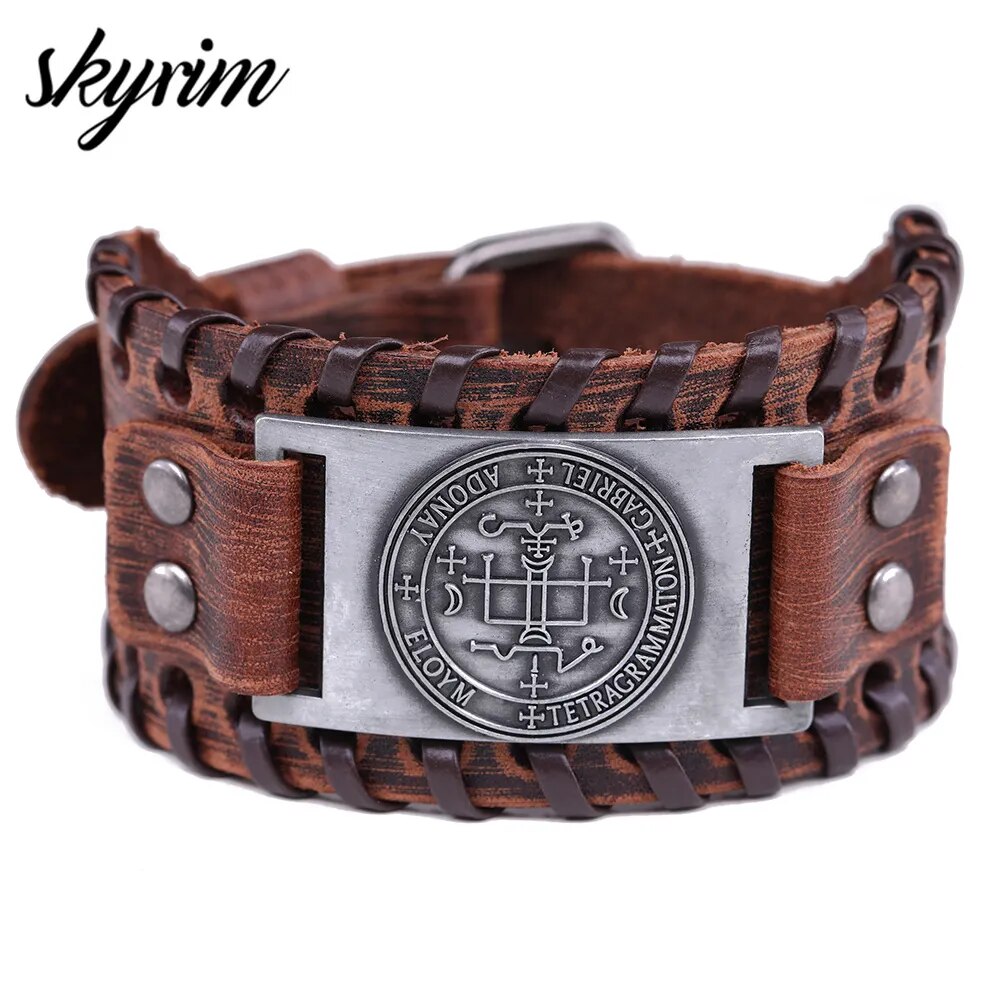 Sigil of Archangel Wide Leather Bracelet Best Price in Men Jewerly - 2023