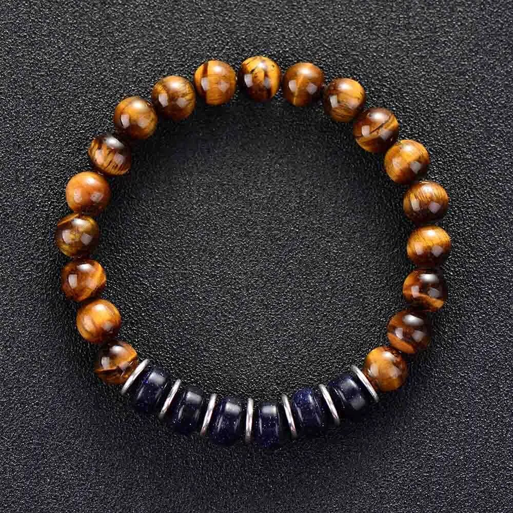 Men's Tiger Eye & Blue Sand Stone Stretch Bracelet Best Price in Men Jewerly - 2023