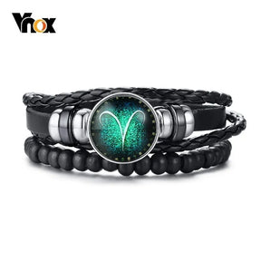 Vnox Aries 12 Horoscope Multi-layer Leather Bracelet for Men and Women Best Price in Men Jewerly - 2023