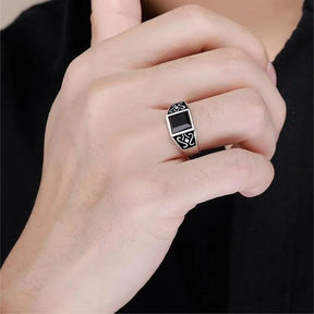 Silver Geometric Diamond Inlaid Black Agate Ring Best Price in Men Jewerly - 2023