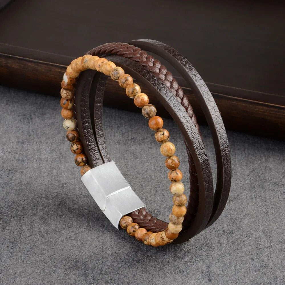 Leather Bracelet with Tiger Eye Beads for Men Best Price in Men Jewerly - 2023