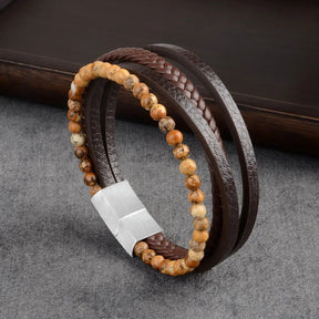 Leather Bracelet with Tiger Eye Beads for Men Best Price in Men Jewerly - 2023