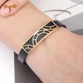 Leather Geometric Stainless Steel Bracelet for Men Best Price in Men Jewerly - 2023