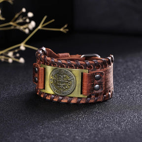 Sigil of Archangel Wide Leather Bracelet Best Price in Men Jewerly - 2023