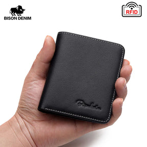 BISON DENIM Black Leather Wallet Card Holder Cowskin Best Price in Men Jewerly - 2023