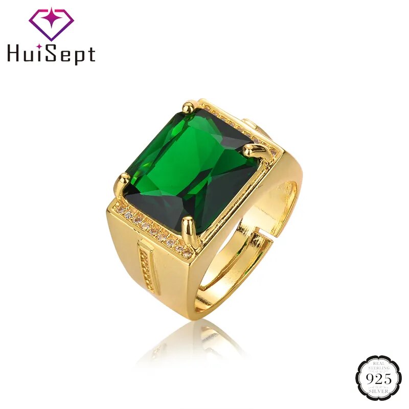 HuiSept 925 Silver Ring with Emerald Zircon for Men Best Price in Men Jewerly - 2023