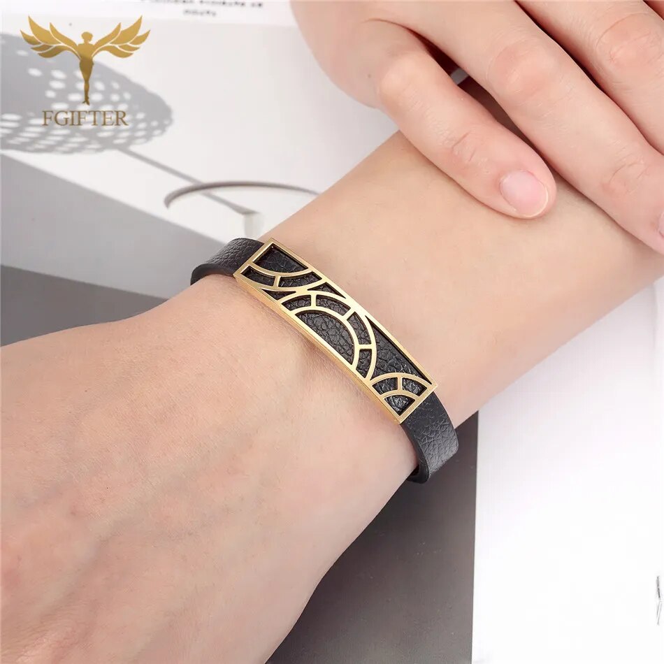 Leather Geometric Stainless Steel Bracelet for Men Best Price in Men Jewerly - 2023