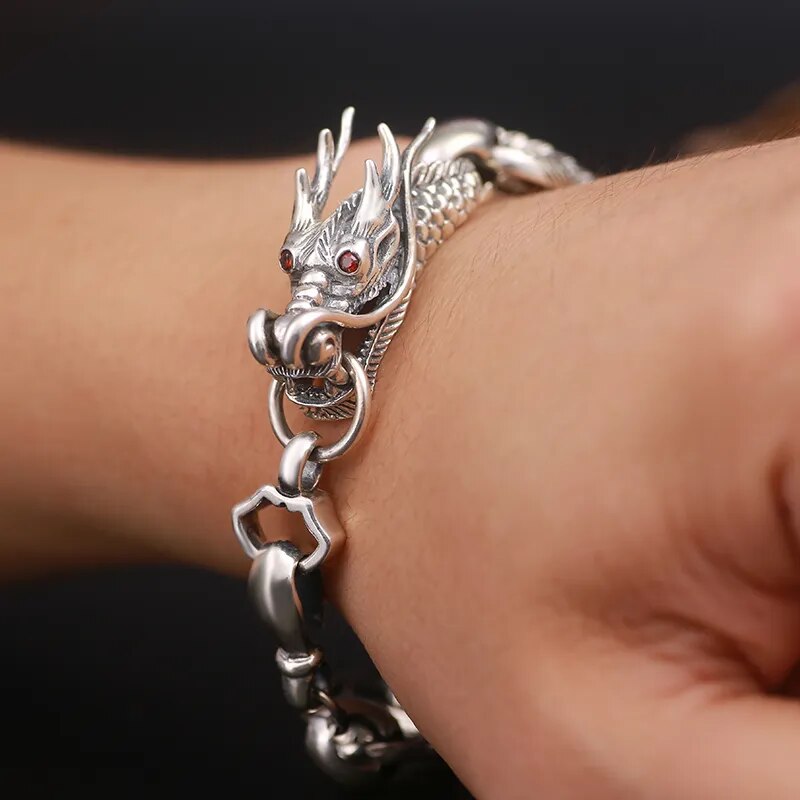 ZABRA 925 Sterling Silver Dragon Bracelet with Red Zircon Eyes for Men Best Price in Men Jewerly - 2023