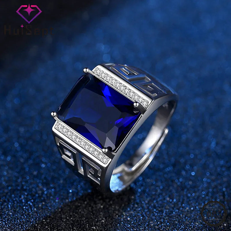 HuiSept 925 Silver Ring with Sapphire Zircon for Men Best Price in Men Jewerly - 2023