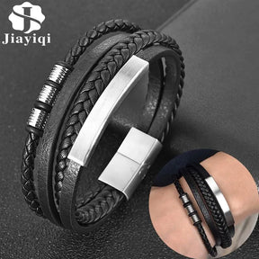 Stainless Steel Charm Bracelet with Braided Leather for Men Best Price in Men Jewerly - 2023