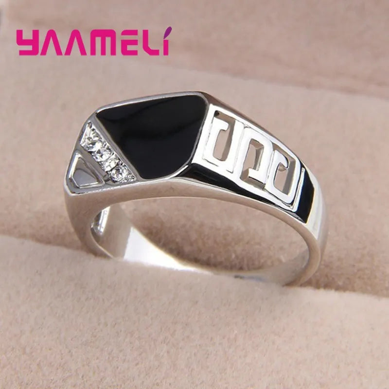 Classic Male Ring 925 Sterling Silver Rhinestone Square Hip Hop for Men Best Price in Men Jewerly - 2023