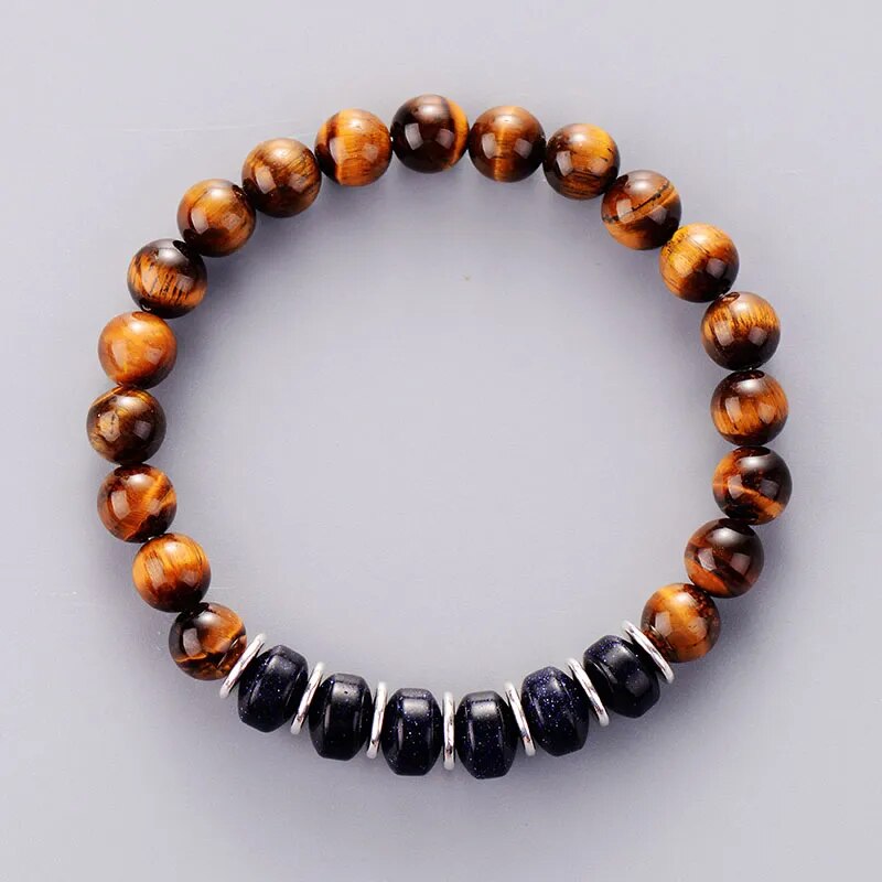 Men's Tiger Eye & Blue Sand Stone Stretch Bracelet Best Price in Men Jewerly - 2023