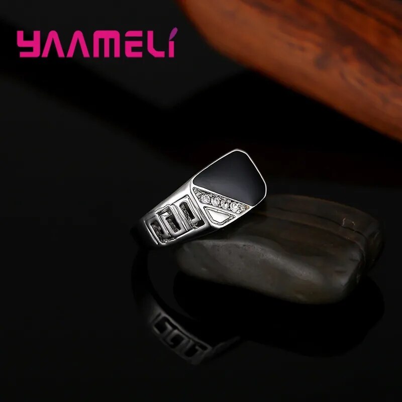 Classic Male Ring 925 Sterling Silver Rhinestone Square Hip Hop for Men Best Price in Men Jewerly - 2023