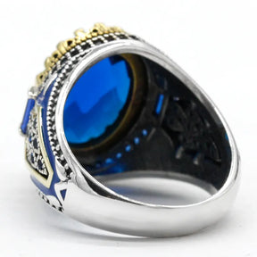 Turkish 925 Sterling Silver Men's Ring with Blue Glass Stone Best Price in Men Jewerly - 2023