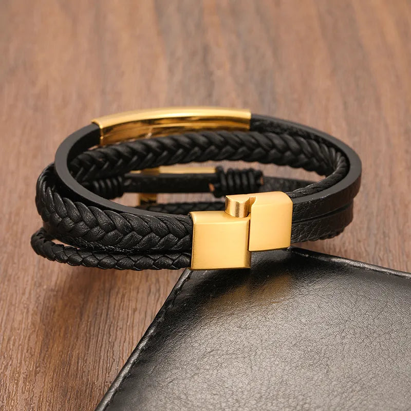 Stainless Steel Cross Leather Bracelet Best Price in Men Jewerly - 2023