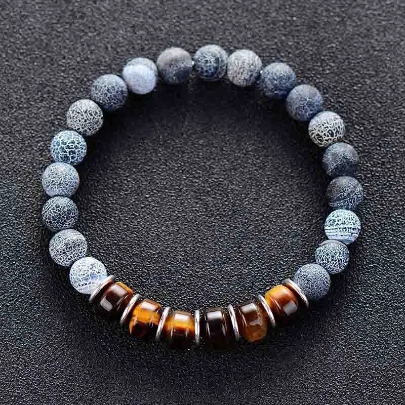 Men's Tiger Eye & Blue Sand Stone Stretch Bracelet Best Price in Men Jewerly - 2023