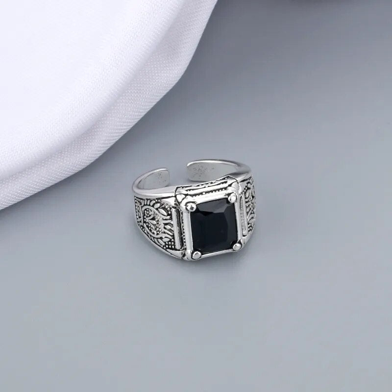 Retro Black Crystal Ring for Men (925 Sterling Silver) Best Price in Men Jewerly - 2023