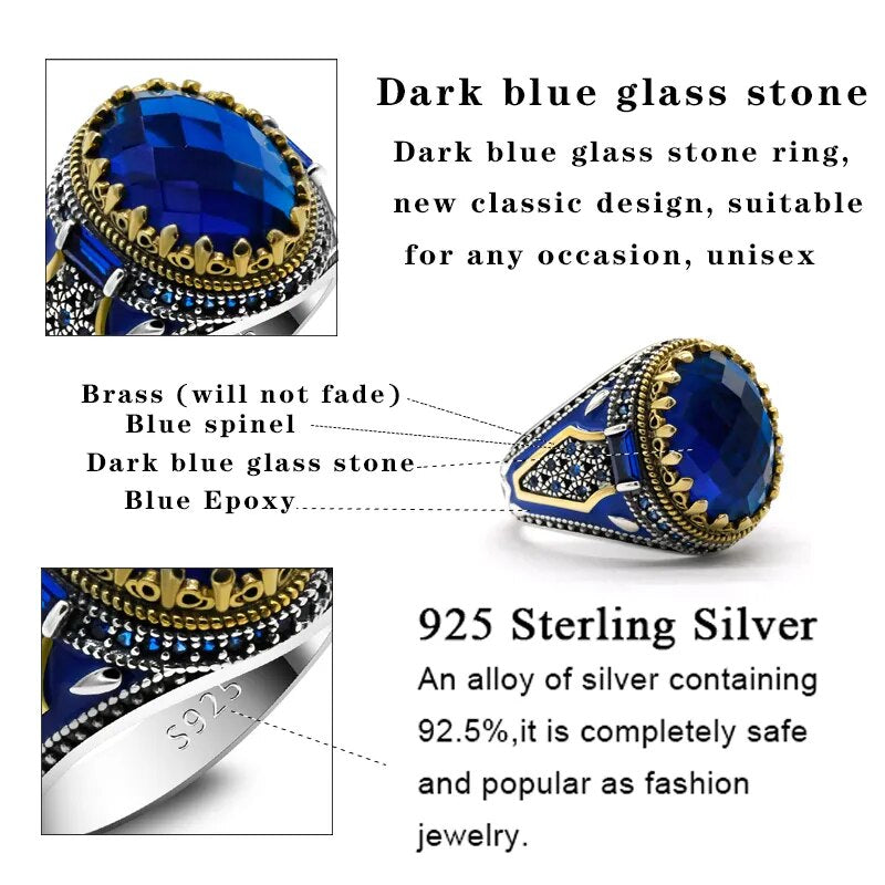 Turkish 925 Sterling Silver Men's Ring with Blue Glass Stone Best Price in Men Jewerly - 2023