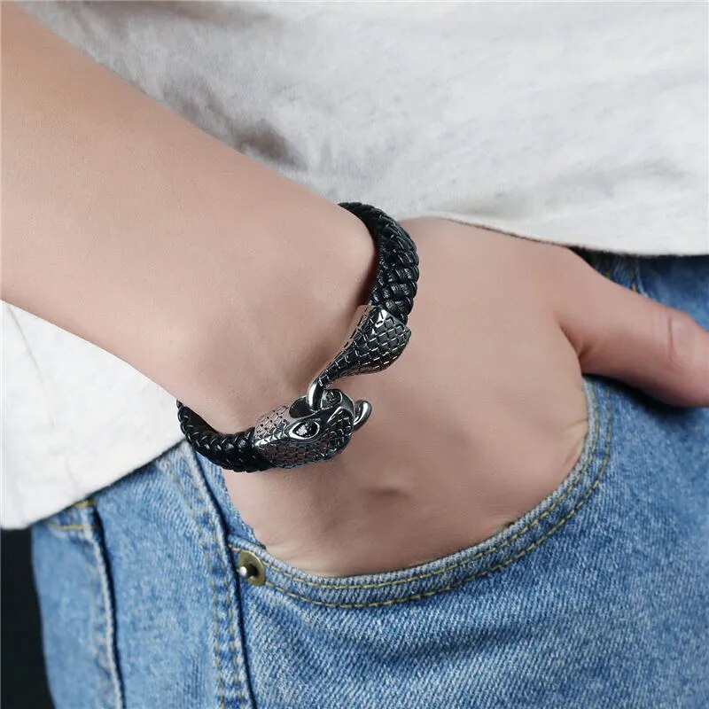 V.YA Genuine Leather Zodiac Snake Head Bracelet with Magnet Buckle Best Price in Men Jewerly - 2023