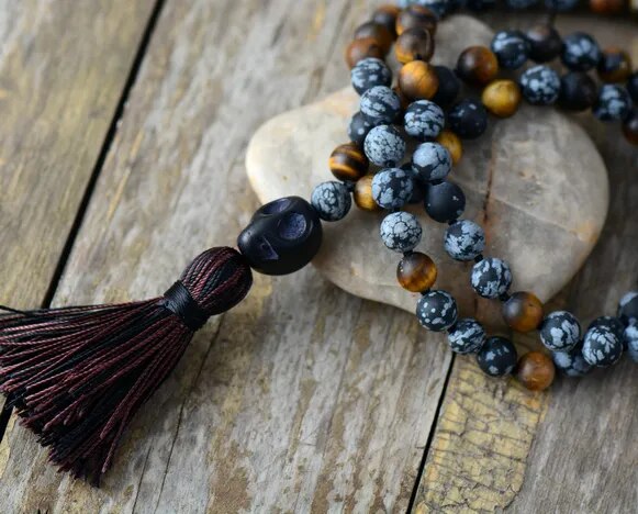 Men's 8MM Matte Tiger Eye Stone Skull Tassel Necklace Best Price in Men Jewerly - 2023