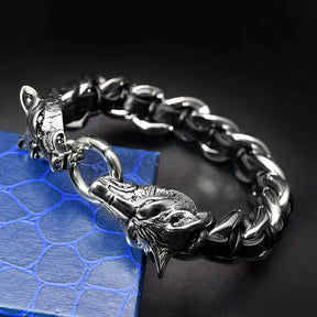 Double Wolf Head Bracelet Stainless Steel Leather Cuban Chain for Men Best Price in Men Jewerly - 2023