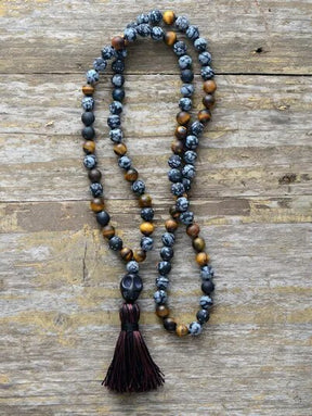 Men's 8MM Matte Tiger Eye Stone Skull Tassel Necklace Best Price in Men Jewerly - 2023