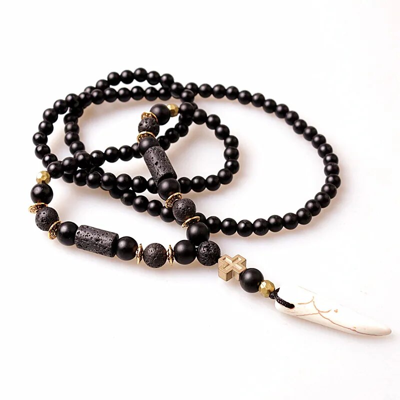 Black Lava Stones Bead with Hematite Cross Pendant Best Price in Men Jewerly - 2023