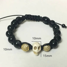 Men's 10MM Skull Bracelet with Black Stone Beads Best Price in Men Jewerly - 2023