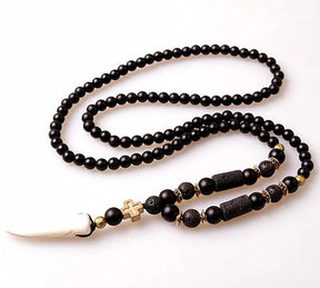 Black Lava Stones Bead with Hematite Cross Pendant Best Price in Men Jewerly - 2023