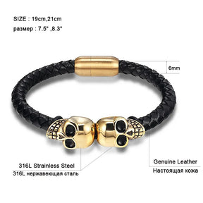 Genuine Leather Punk Skull Man Bracelet Best Price in Men Jewerly - 2023