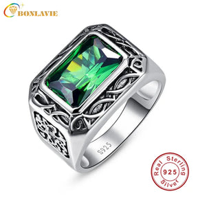 BONLAVIE Ring 6.8Ct Emerald Solid 925 Sterling Silver Engagement for Men Best Price in Men Jewerly - 2023