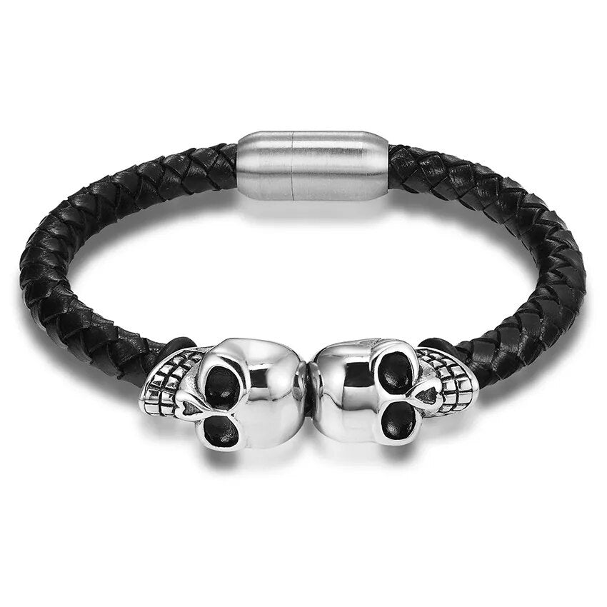 Genuine Leather Punk Skull Man Bracelet Best Price in Men Jewerly - 2023