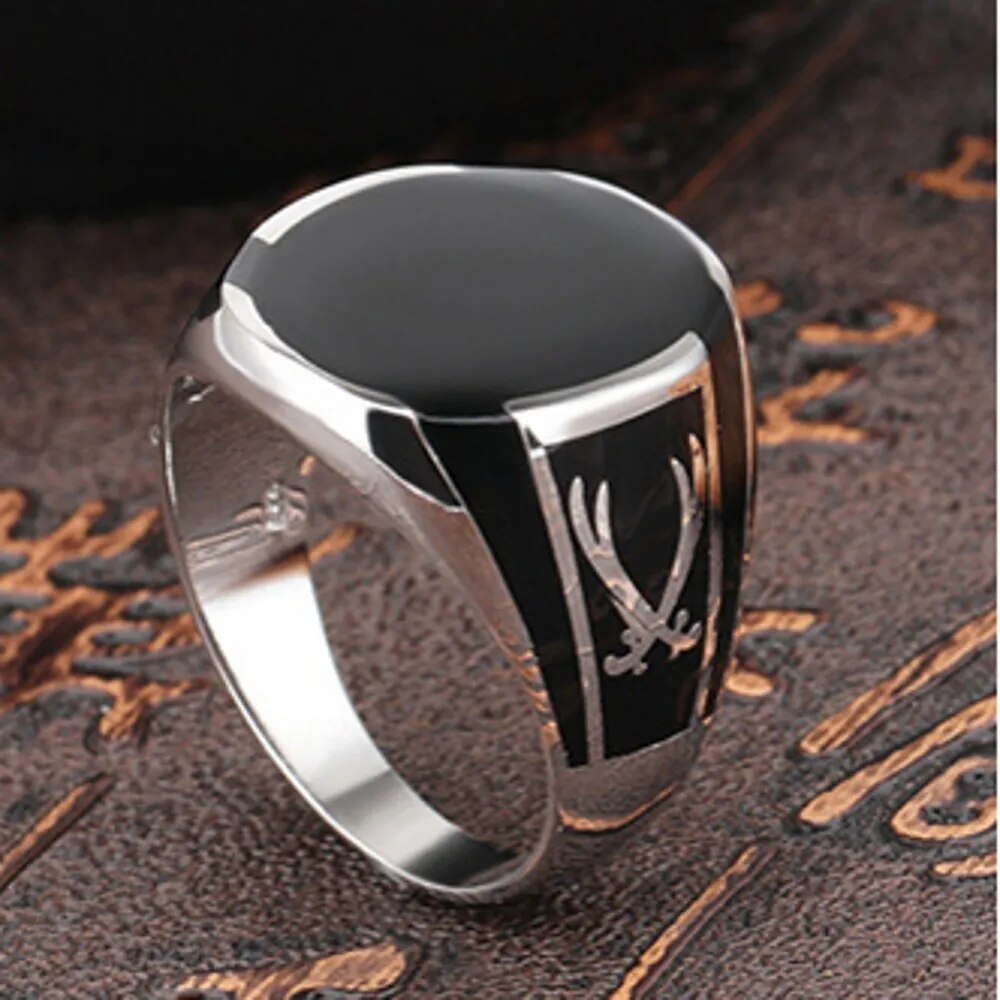 BOCAI S925 Silver Men's Ring with Black Crystal Best Price in Men Jewerly - 2023