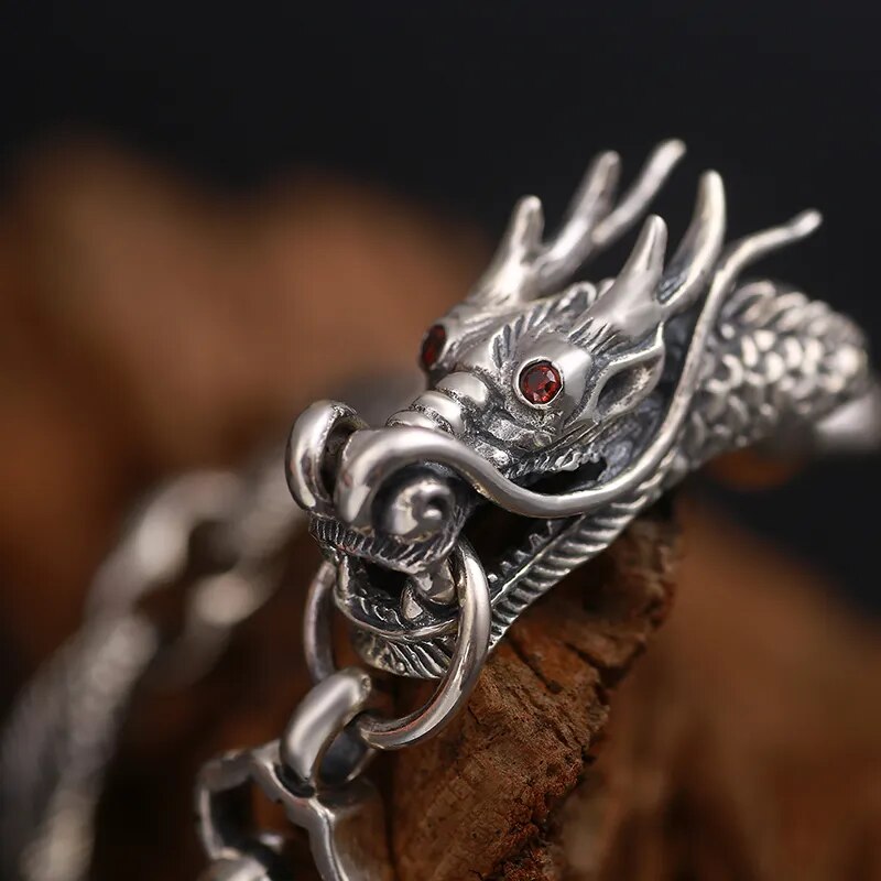 ZABRA 925 Sterling Silver Dragon Bracelet with Red Zircon Eyes for Men Best Price in Men Jewerly - 2023