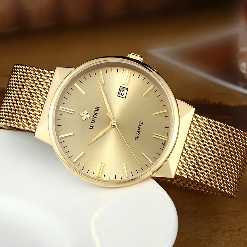 WWOOR Ultra Thin Gold Steel Mesh Watch for Men Best Price in Men Jewerly - 2023