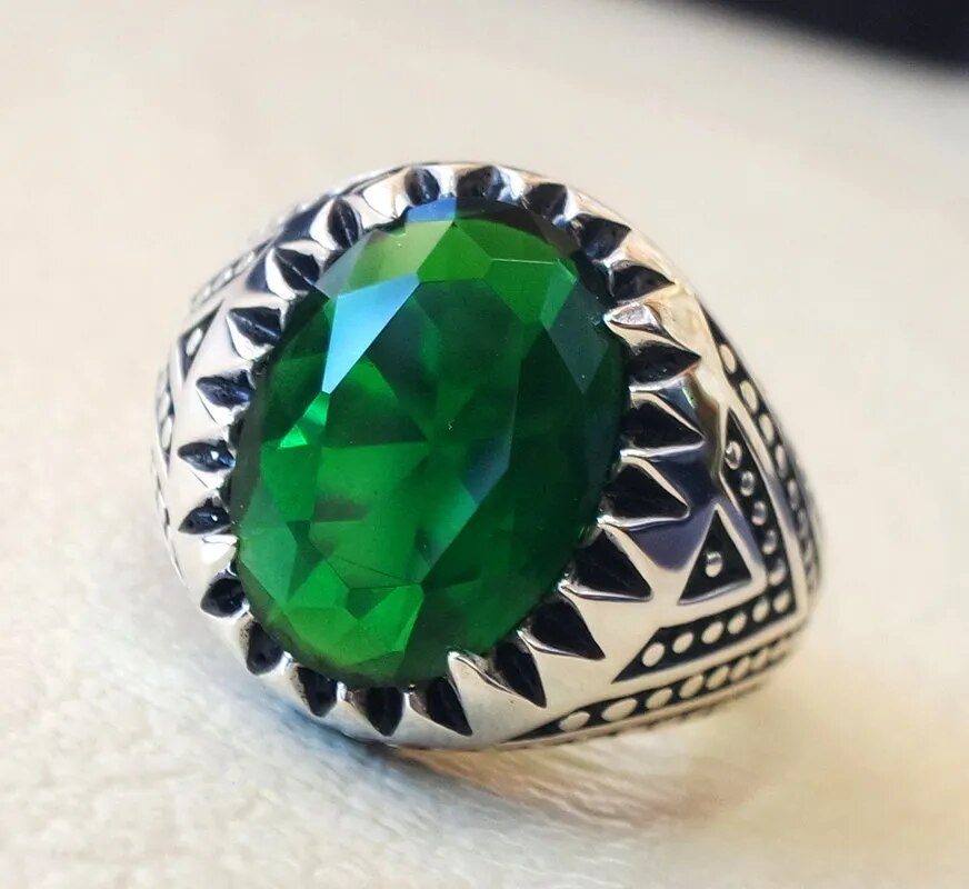 925 Vintage Thai Silver Emerald Ring for Men Best Price in Men Jewerly - 2023