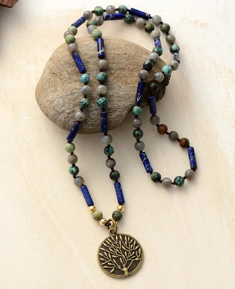 Vintage African Turquoises Beaded Tree Pendant Necklace for Men Best Price in Men Jewerly - 2023