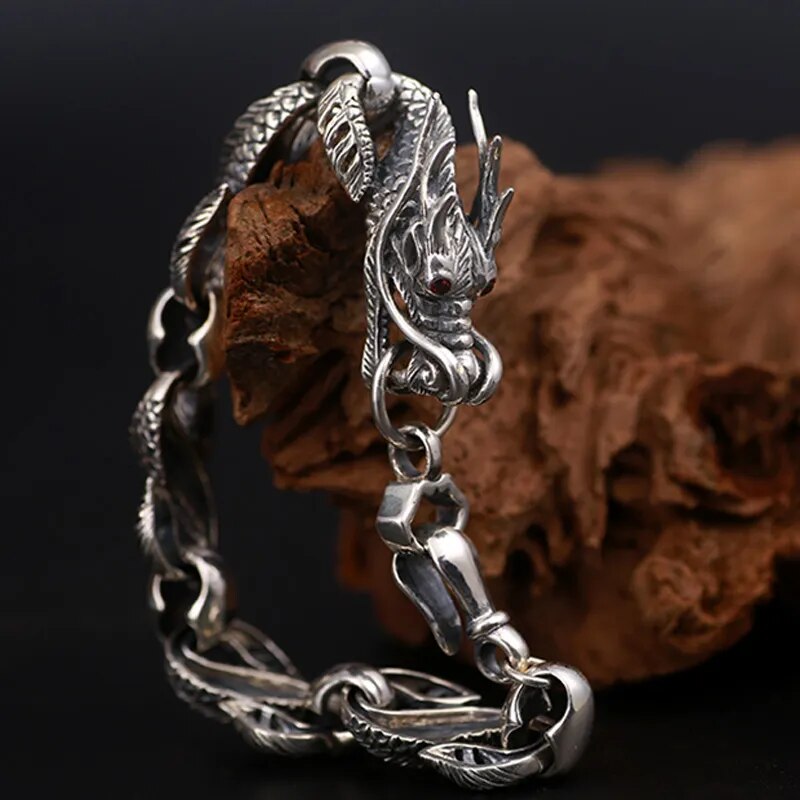 ZABRA 925 Sterling Silver Dragon Bracelet with Red Zircon Eyes for Men Best Price in Men Jewerly - 2023