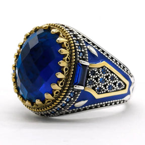 Turkish 925 Sterling Silver Men's Ring with Blue Glass Stone Best Price in Men Jewerly - 2023