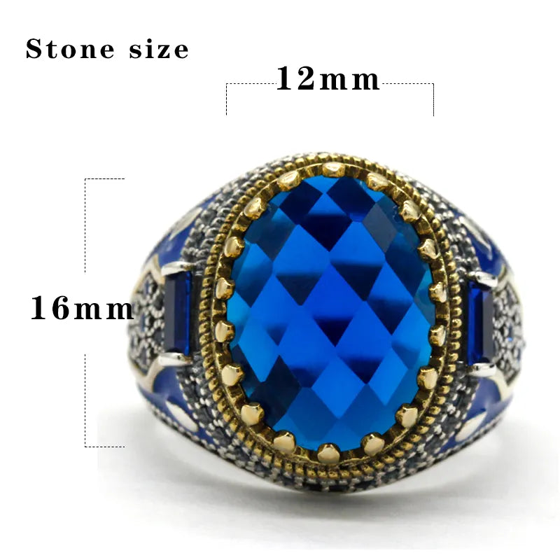 Turkish 925 Sterling Silver Men's Ring with Blue Glass Stone Best Price in Men Jewerly - 2023