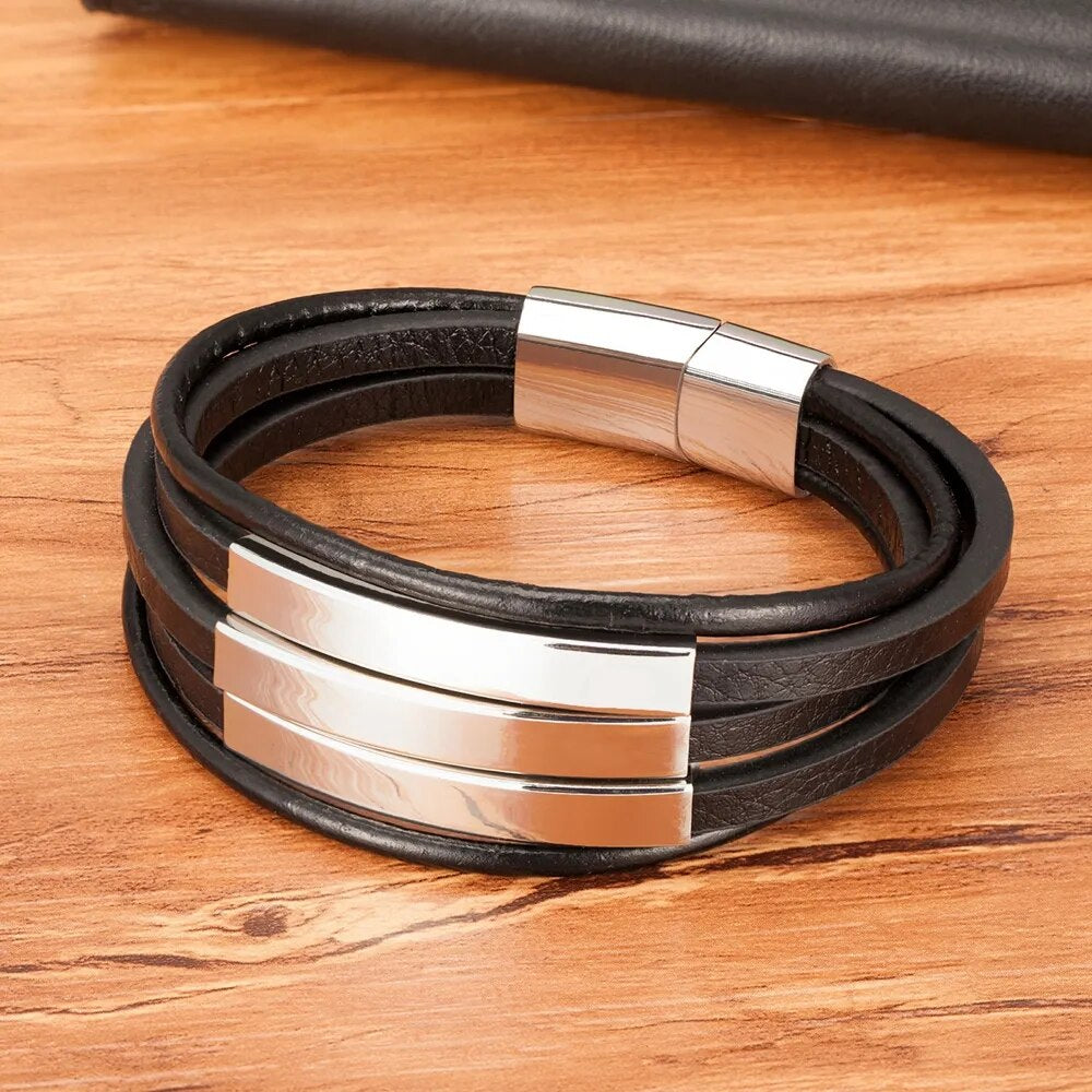 TYO Multi-layer Braided Stainless Steel Men's Leather Bracelet Best Price in Men Jewerly - 2023