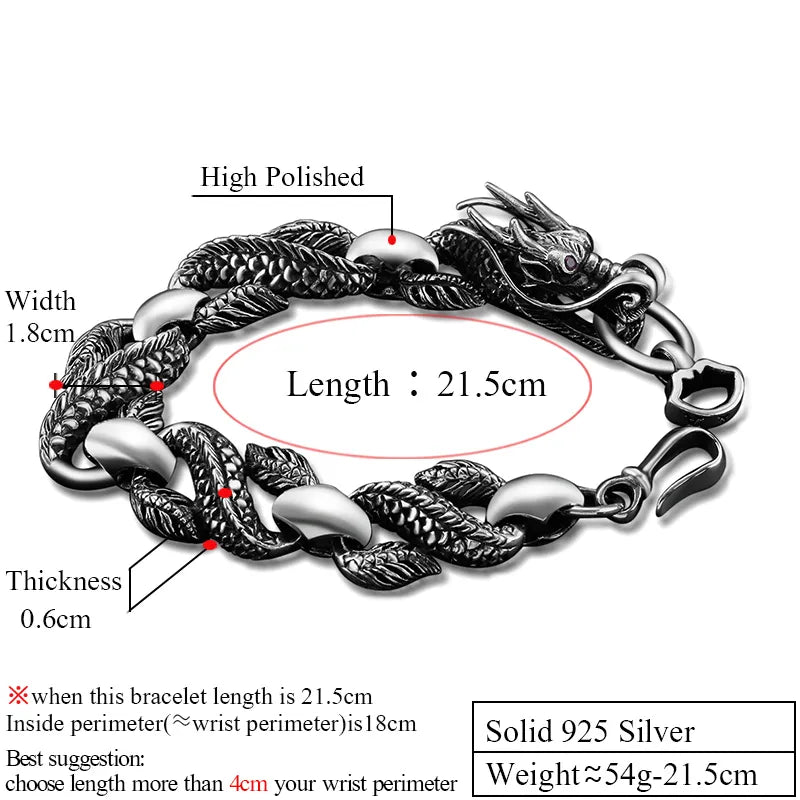 ZABRA 925 Sterling Silver Dragon Bracelet with Red Zircon Eyes for Men Best Price in Men Jewerly - 2025