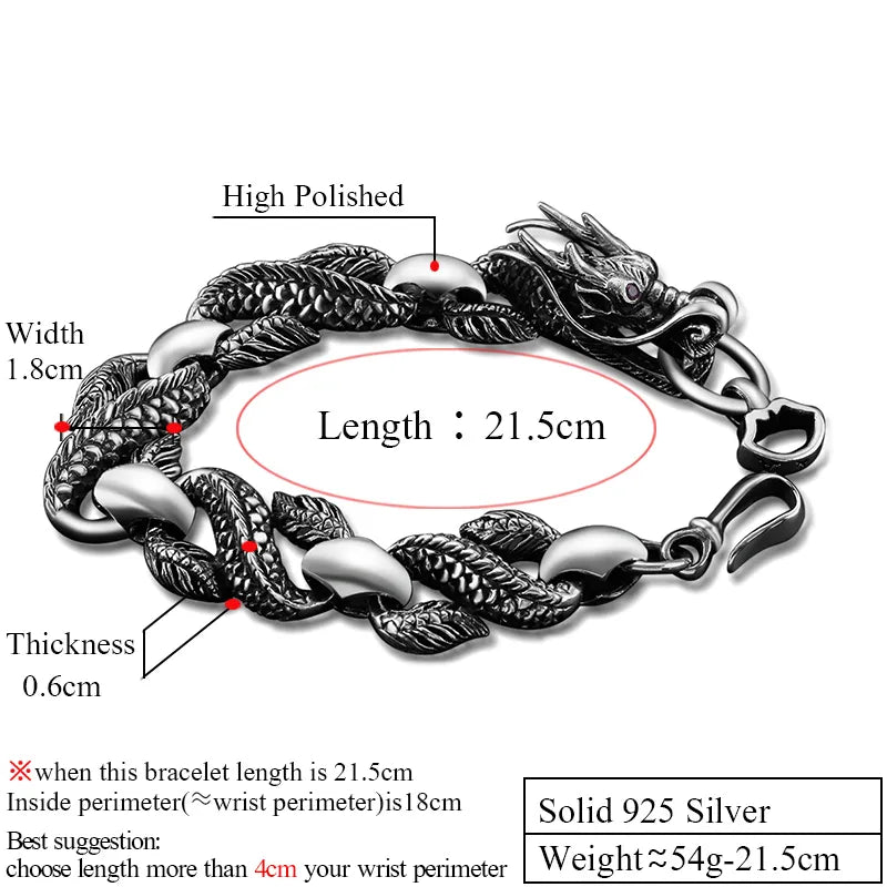 ZABRA 925 Sterling Silver Dragon Bracelet with Red Zircon Eyes for Men Best Price in Men Jewerly - 2023